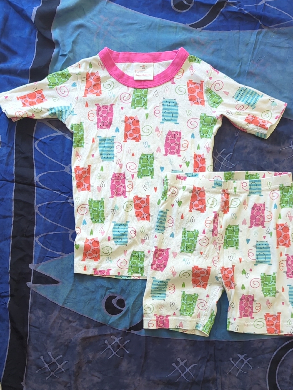 Hanna Andersson Cats & Hearts 100% Organic Cotton Pajama Set Sz 140 10 GUC